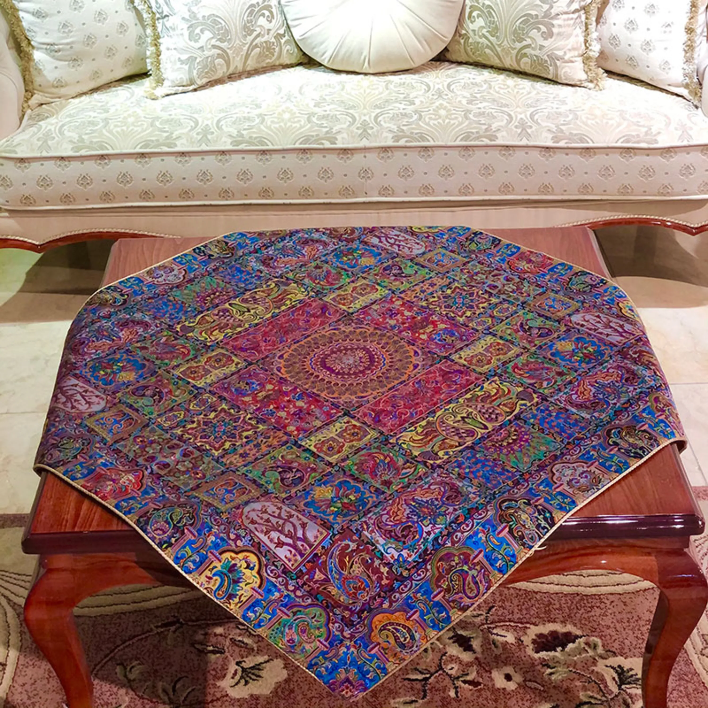 سرویس کامل رومیزی ترمه  طرح وصال آبی ابریشم 8 رنگ سرویس کامل رومیزی ترمه  طرح وصال آبی ابریشم 8 رنگ